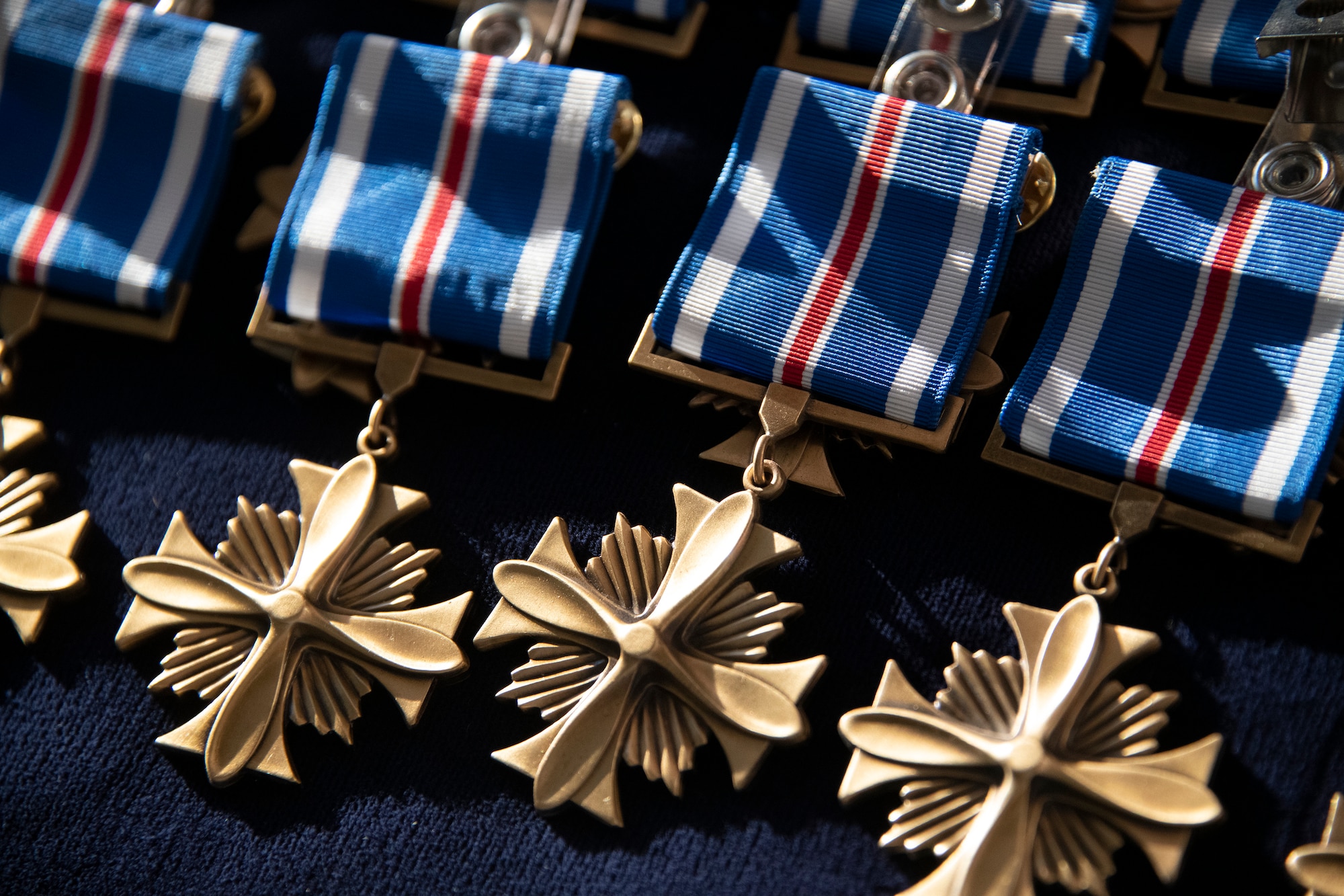 Military medals on display.
