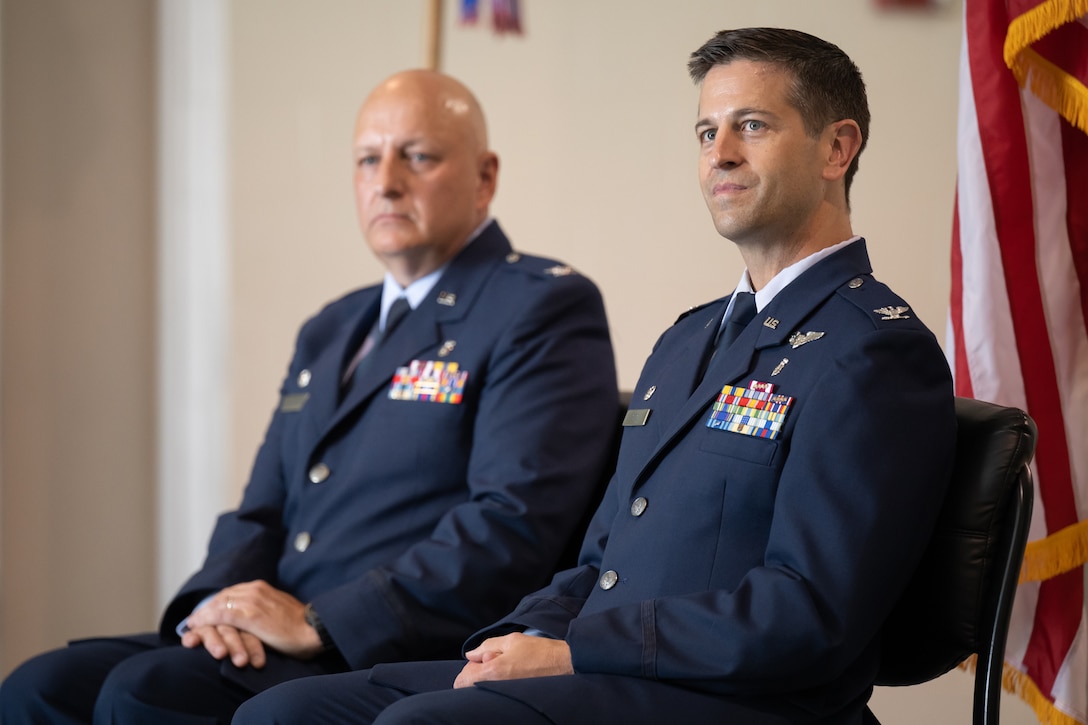Col. Hans F. Otto, right, assumes command of the 123rd Medical Group during a ceremony at the Kentucky Air National Guard Base in Louisville, Ky., Sept. 11, 2022. Otto is replacing Col. Michael A. Cooper, left, who has led the group since 2014 and is retiring. (U.S. Air National Guard photo by Dale Greer)