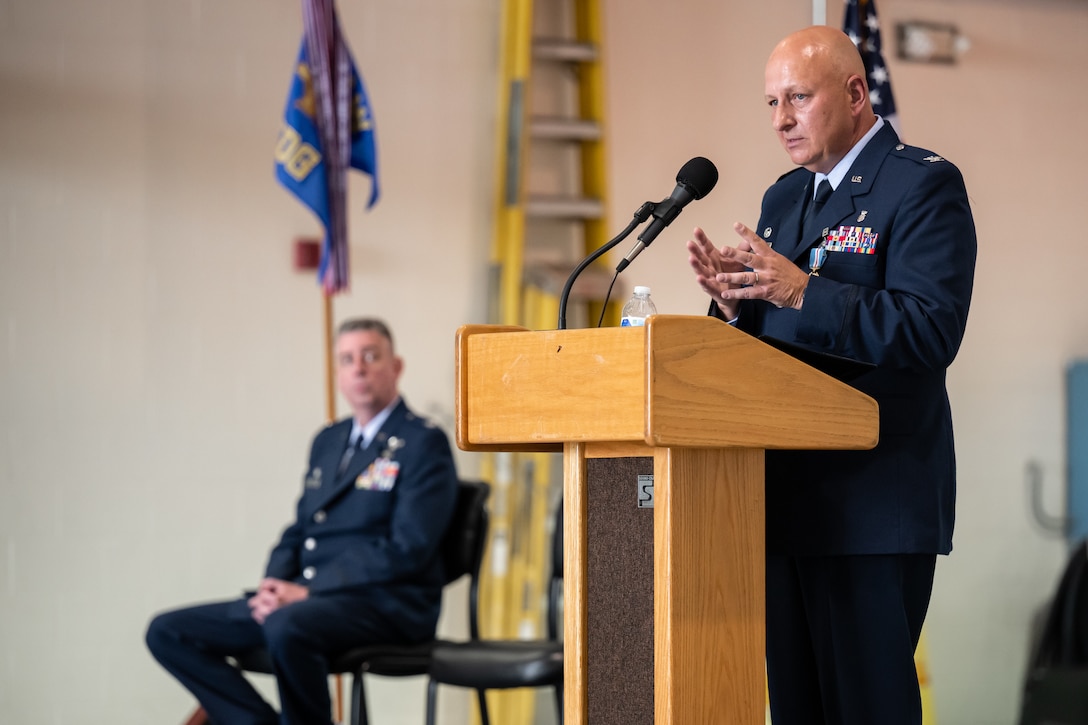 Col. Michael A. Cooper, commander of the 123rd Medical Group, retires from military service during a ceremony at the Kentucky Air National Guard Base in Louisville, Ky., Sept. 11, 2022. Cooper served for 30 years in the Kentucky Army National Guard, Air Force Reserve and Kentucky Air National Guard. (U.S. Air National Guard photo by Dale Greer)