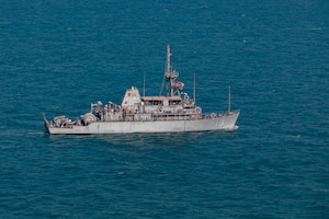 221211-A-NR779-1035 ARABIAN GULF (Dec. 11, 2022) U.S. Navy mine countermeasures ship USS Dextrous (MCM 13) operates in the Arabian Gulf, Dec. 11. Dextrous is an Avenger-class mine countermeasures ship designed to clear mines from vital waterways.
