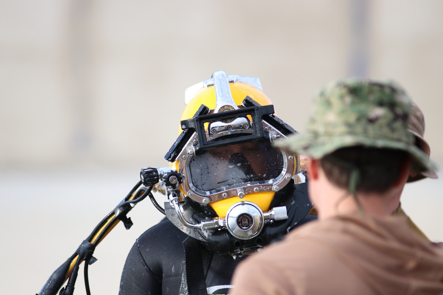 Navy divers from the Royal Moroccan Navy and the U.S. Navy’s Underwater Construction Team 1 conduct surface checks prior to entering the water during bilateral diving operations in Ksar Sghir, Morocco, Nov. 23, 2022.