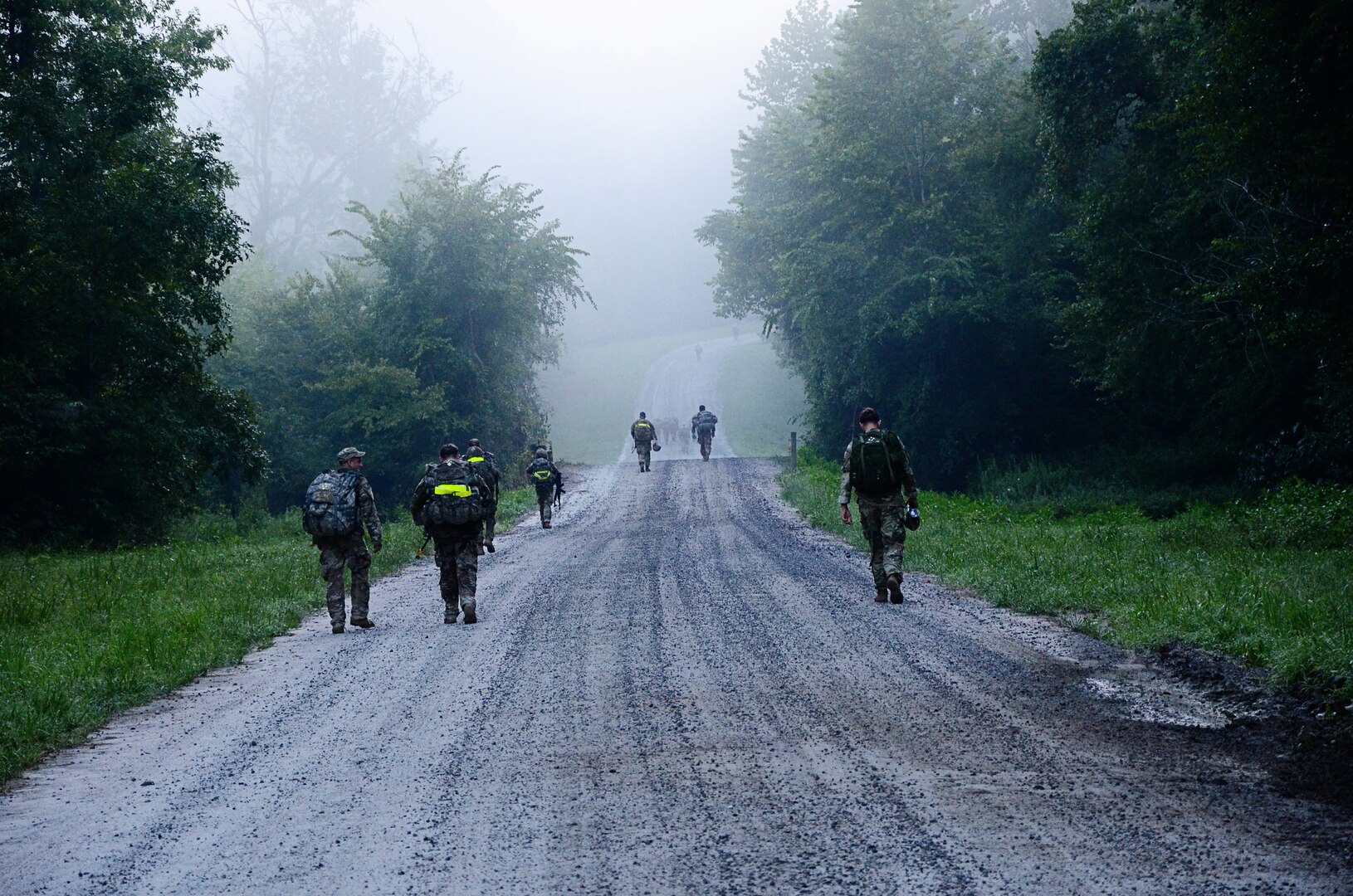 More than 33 Soldiers complete the 12-mile ruck march on the final day of Expert Infantryman Badge testing Aug. 10, 2017, at Fort Pickett, Virginia. (U.S. Army National Guard photo Sgt. 1st Class Terra C. Gatti)