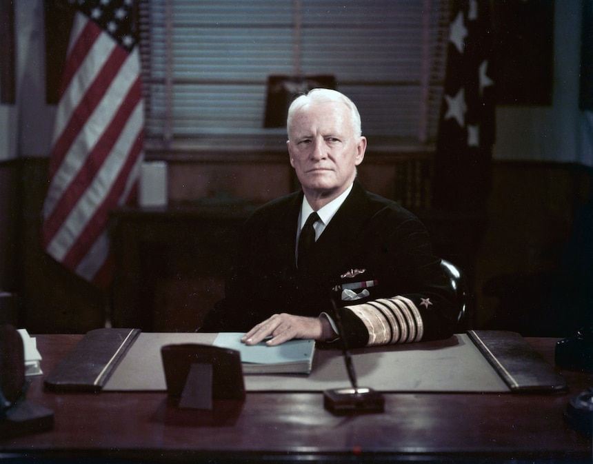 Fleet Admiral Chester W. Nimitz, Commander in Chief of the Pacific Fleet and Pacific Ocean Areas.