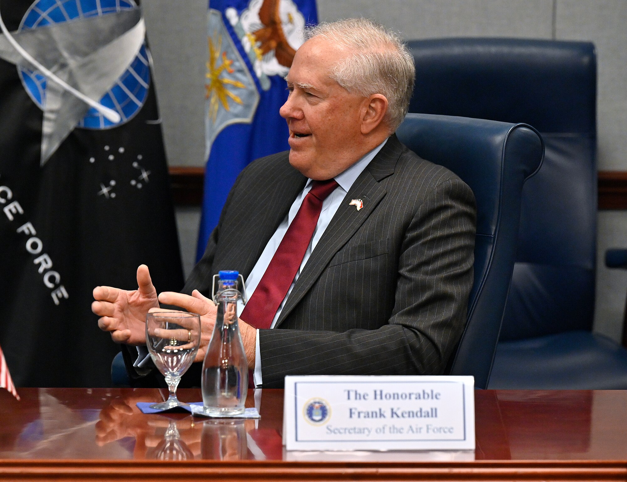 Secretary of the Air Force Frank Kendall meets with the Secretary of the Singapore Ministry of Defense Chan Heng Kee