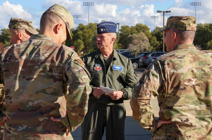 U.S. Air Force Gen. Mark Kelly, commander of Air Combat Command, meets with leadership of the 9th Operations Group on Beale Air Force Base, Calif. on Dec. 6, 2022.