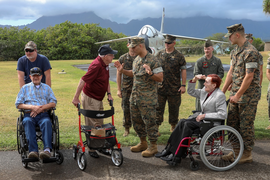 U.S. Marine Corps Base Hawaii hosted World War II veterans Don Graves, Carl Flinner, and Jack Holder during the 81st Anniversary of the Attacks on Pearl Harbor Remembrance MCB Hawaii, Dec. 5 2022. MCBH Leadership met with the veterans and provided a tour of the installation. (U.S. Marine Corps photos by 2nd Lt. Ethan H. Valk)