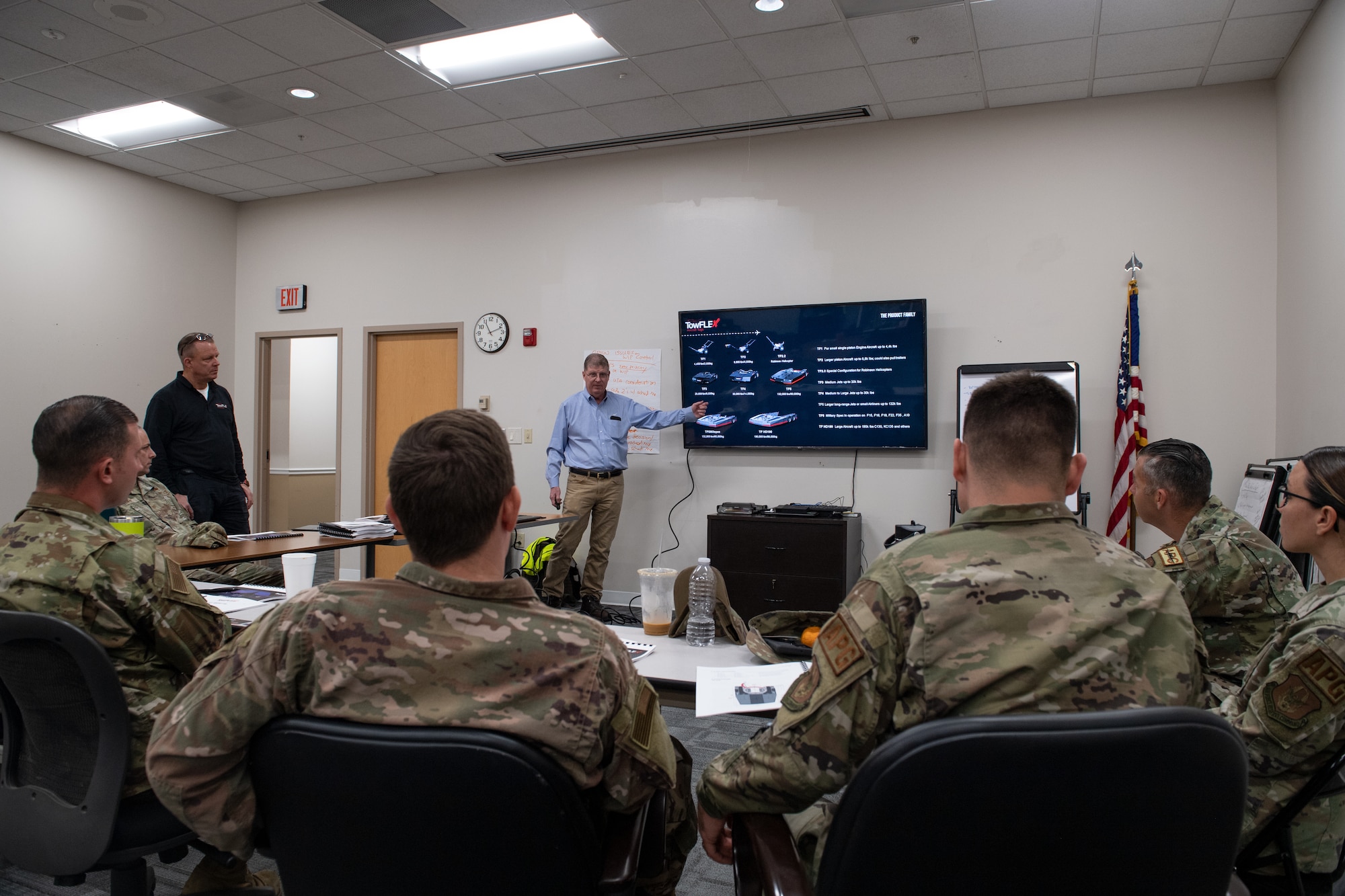 Airmen attend training on the new TowFLEXX aircraft tug.