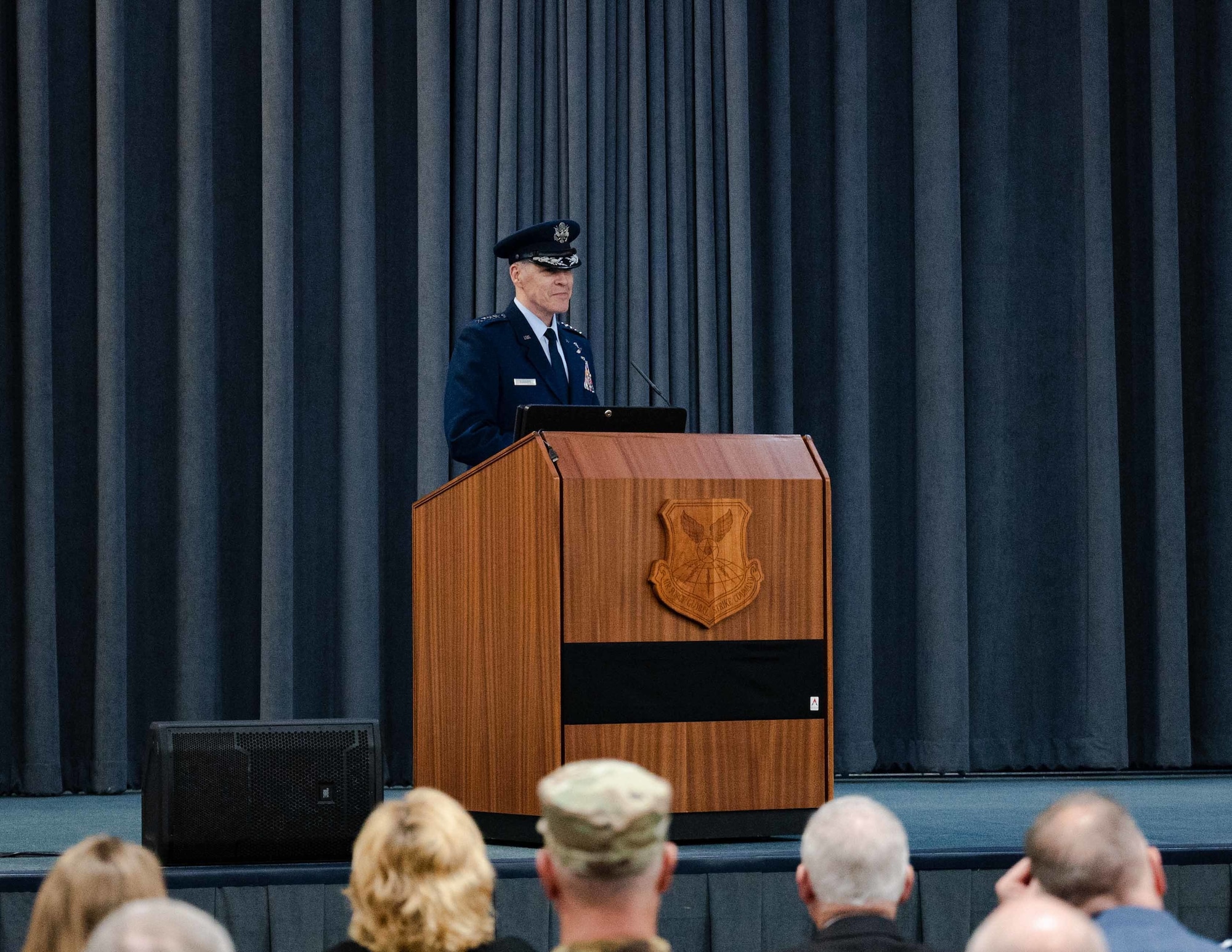 Gen. Thomas Bussiere, Air Force Global Strike Command commander, gives remarks during his assumption of command ceremony at Barksdale Air Force Base, La., Dec. 7, 2022.