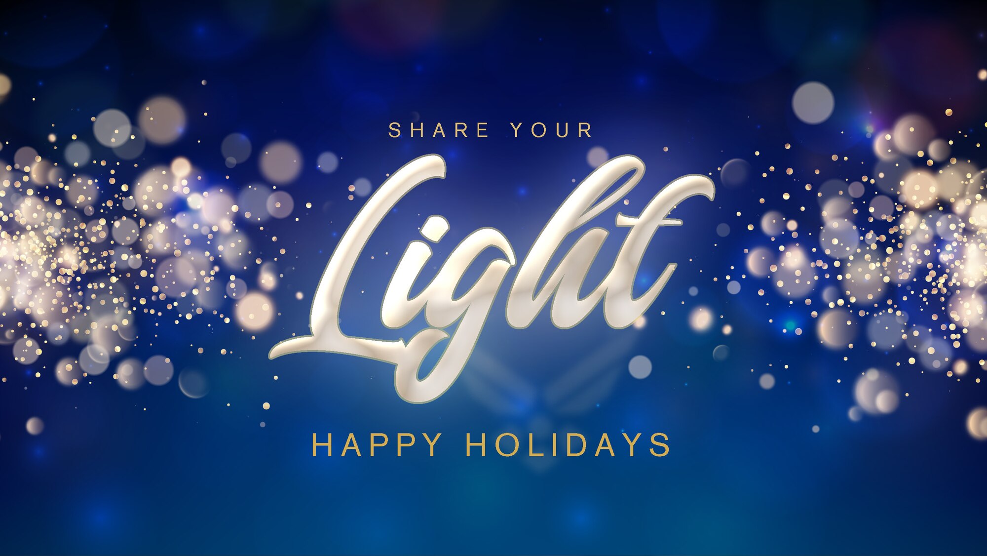 Graphic reads Share your Light, Happy Holidays.