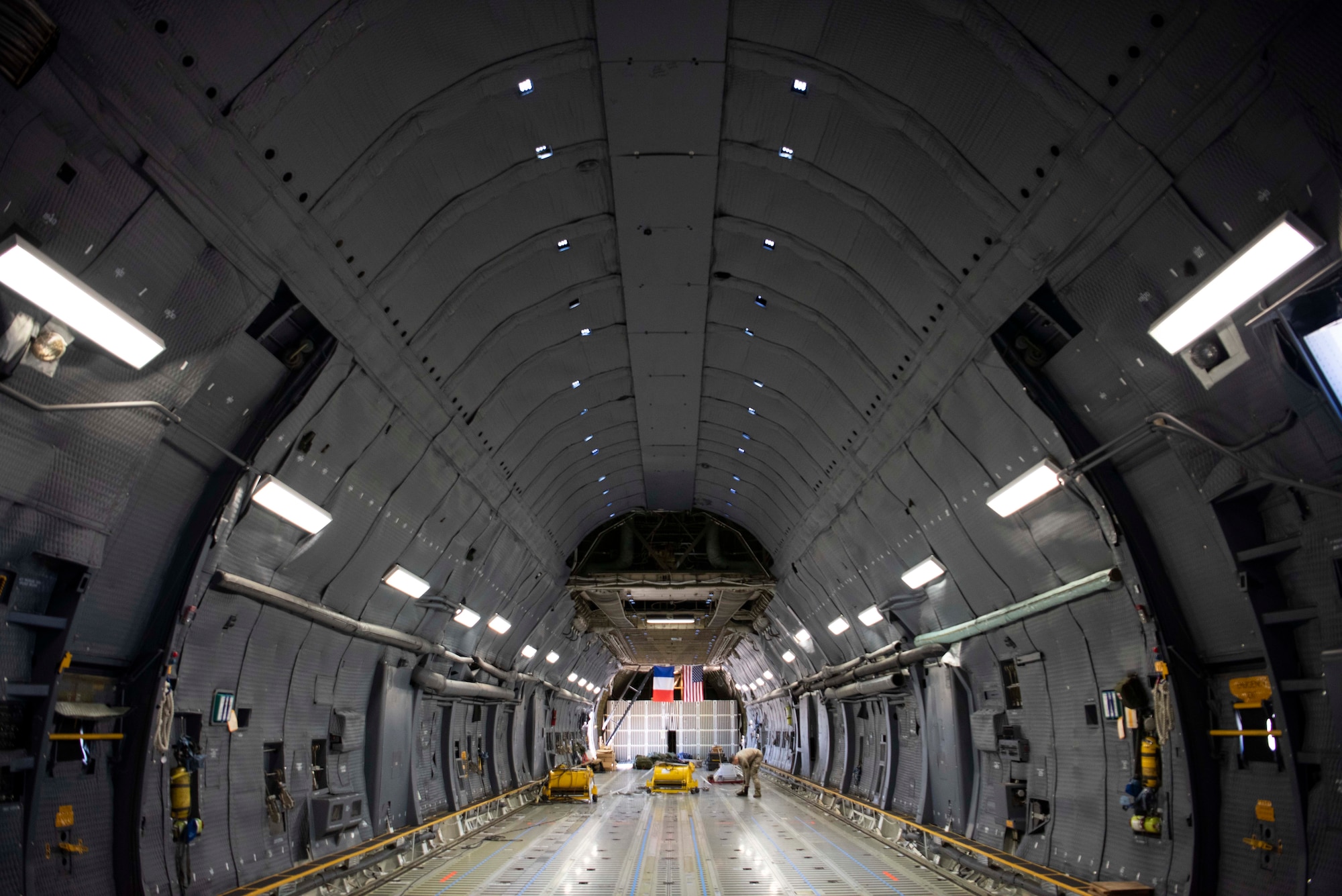 A photo of the inside of a large airplane.