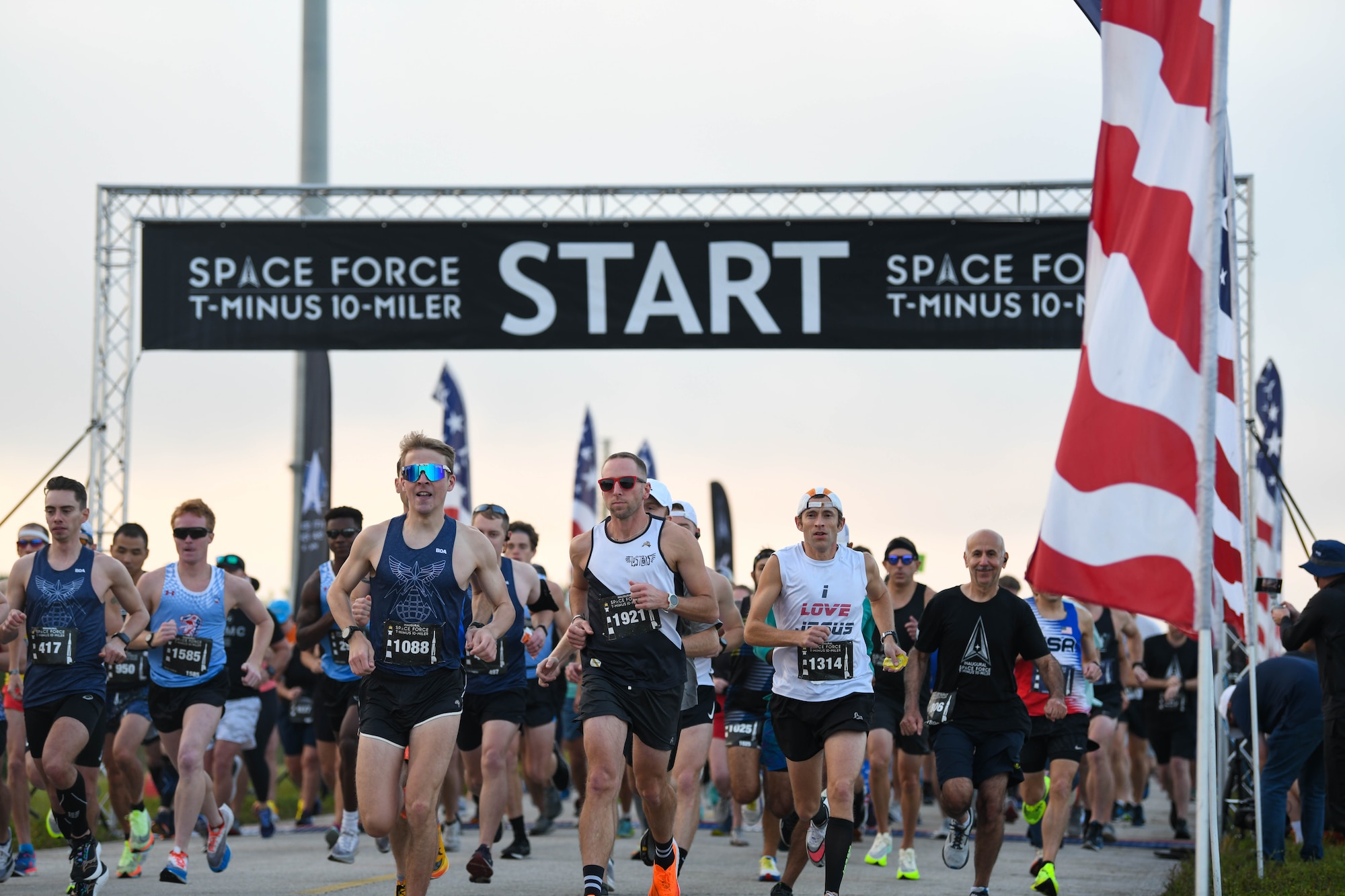 Participants cross the start line at the T-Minus 10-Miler on Dec. 10, 2022, at Cape Canaveral Space Force Station, Fla. The T-Minus 10-Miler celebrates the Space Forces birthday.