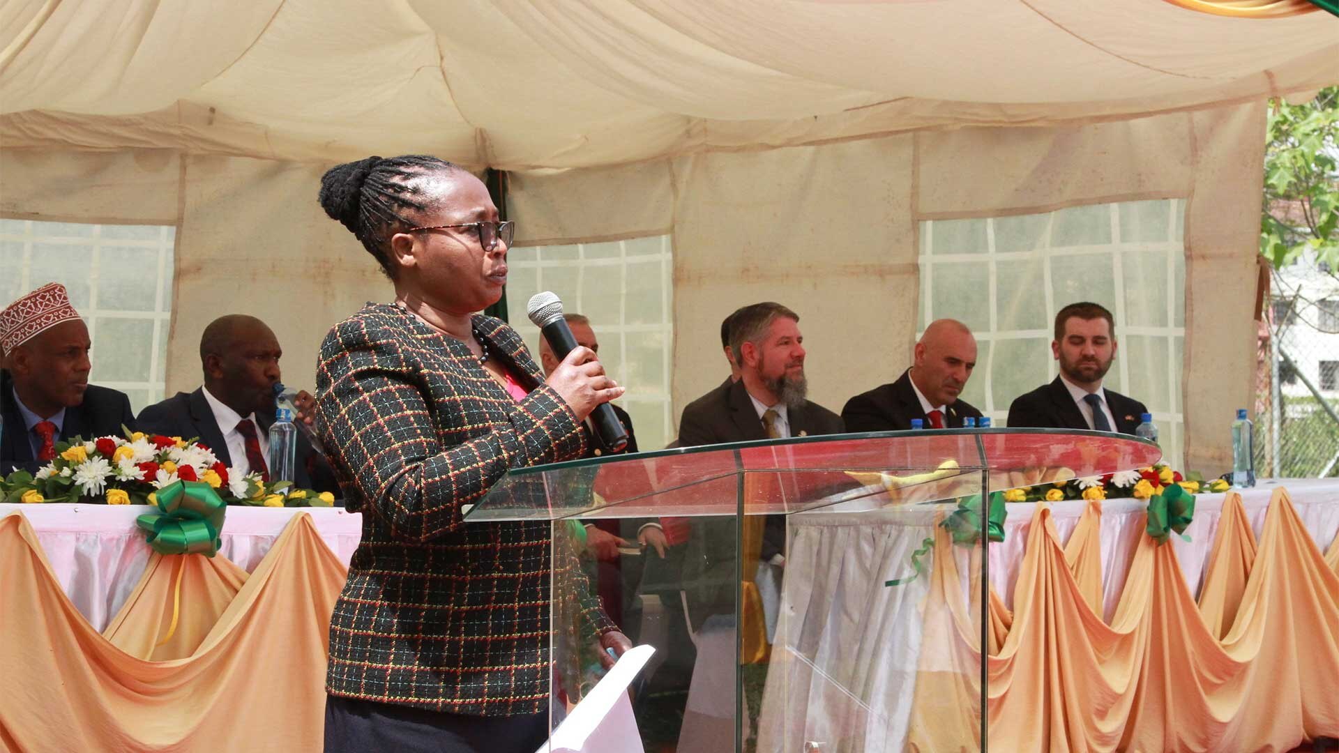 Members of the Defense Threat Reduction Agency (DTRA) recently participated in a ribbon-cutting ceremony at the Kenya Veterinary Vaccine Production Institute (KEVEVAPI) to celebrate the completed upgrades of the Effluent Treatment System (ETS) Dec. 7, in Nairobi, Kenya. (Pictured is Dr. Pope, director of Cooperative Threat Reduction program at DTRA, speaking at the ceremony)