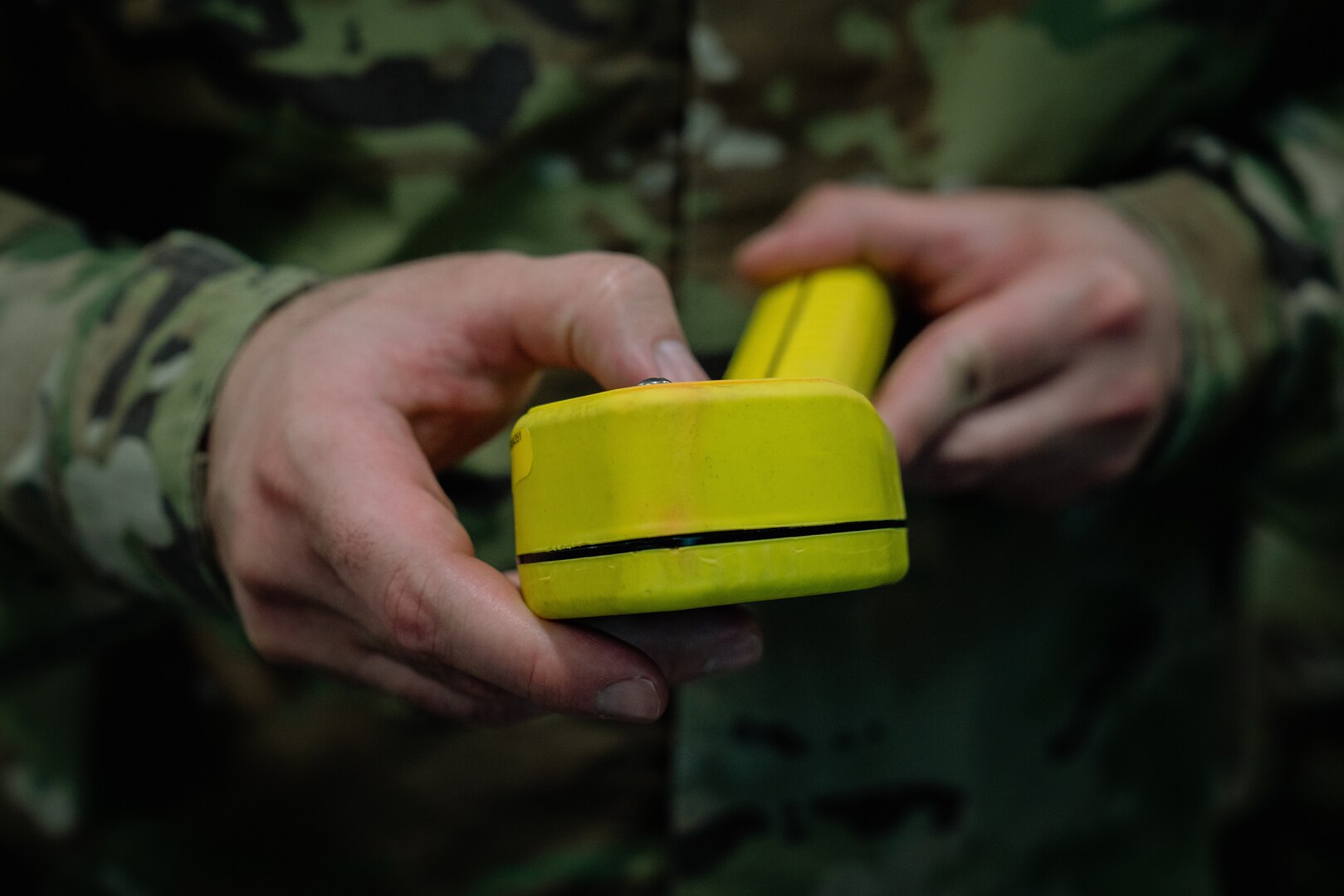 U.S. Air Force Staff Sgt. Andrew Lemay, 1st Special Operations Medical Readiness Squadron bioenvironmental engineering technician, Hurlburt Field, Florida, inspects a pancake probe used for radiation detection at MacDill Air Force Base, Florida, Dec. 7, 2022.