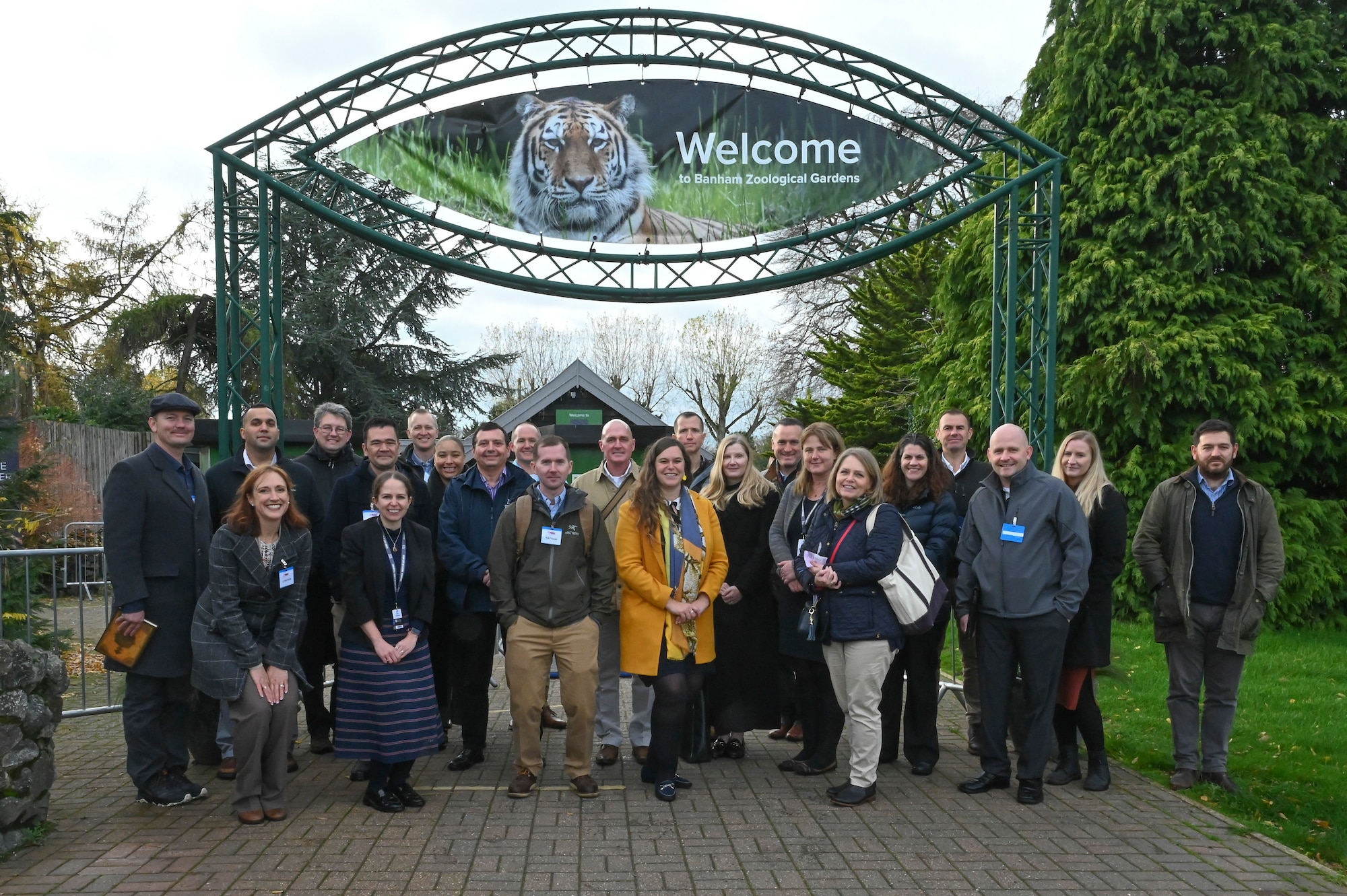 Members of Leadership Connect gather for a group photo at Banham Zoological Gardens in Norfolk, England, Nov. 18, 2022. Leadership Connect is a leadership development program that brings together community leaders from East Anglia with United States Air Force leaders from Royal Air Force Lakenheath, RAF Mildenhall, and RAF Alconbury to share experiences and expand leadership skills. (U.S. Air Force photo by Airman 1st Class Katie Mullikin)