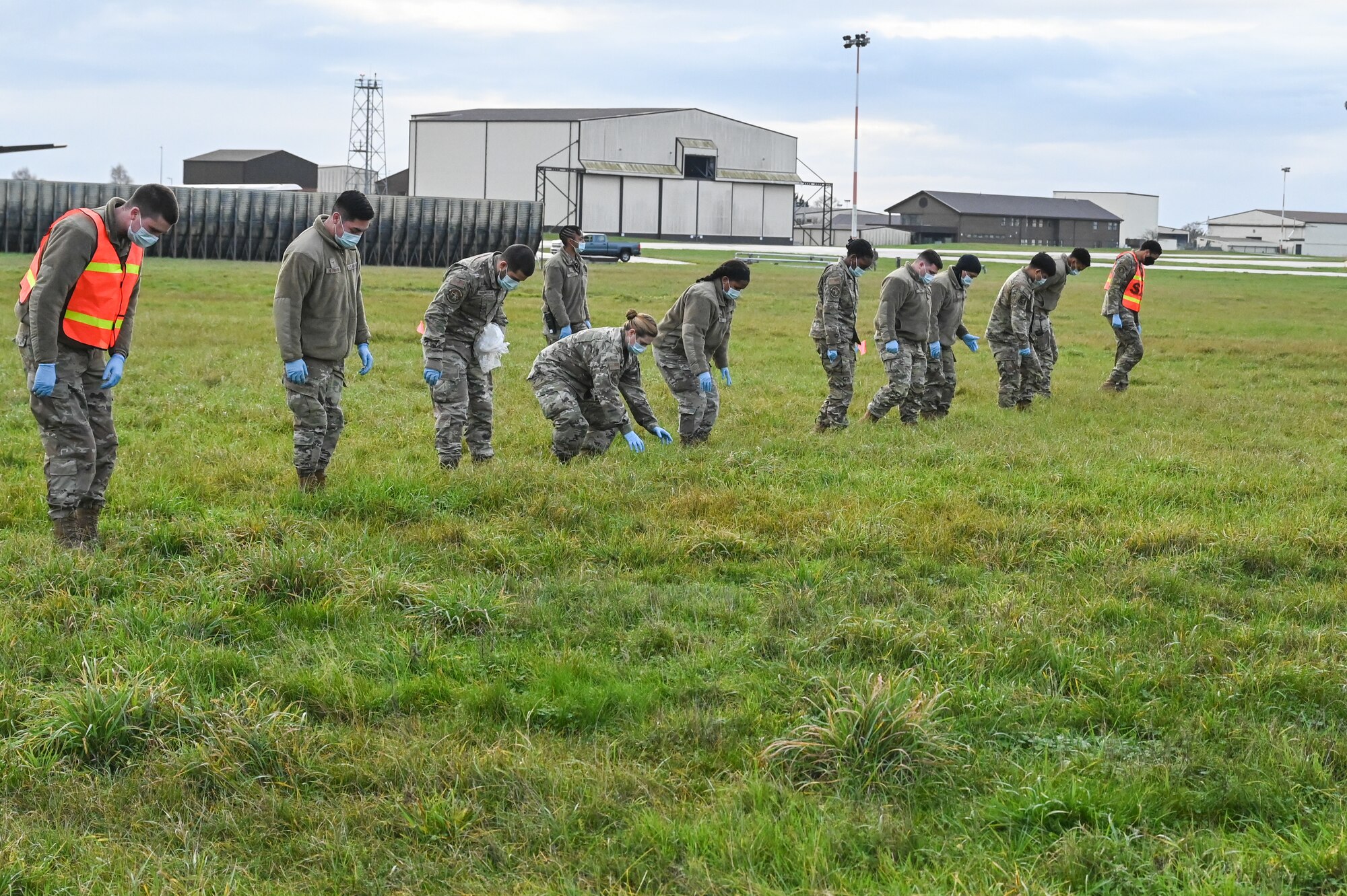 The Airmen simulated search and rescue procedures during the base exercise to identify FOD due to the simulated crash.