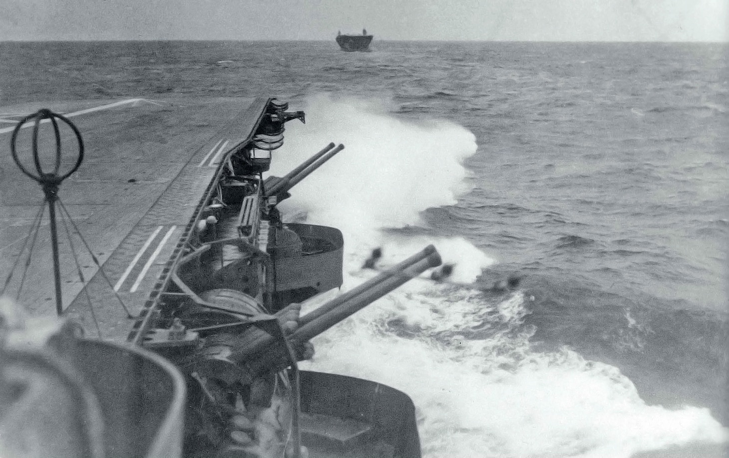 At sea in late November 1941, headed toward Pearl Harbor, this photo taken from the carrier Zuikaku shows details also found on the Hiryu, including 12.7cm gun mounts.