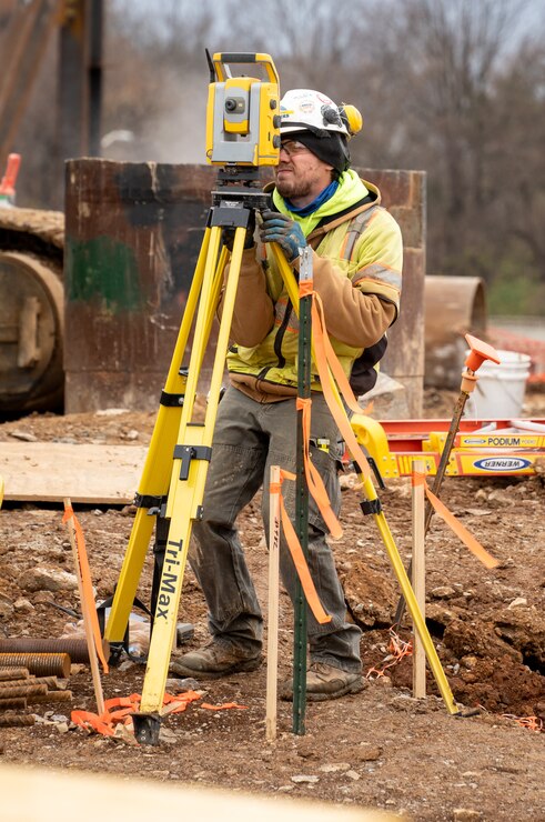 A contractor surveys the site as work progresses on the Louisville VA Medical Center Dec. 5.