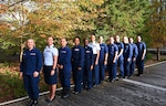 Women assigned to various directorates at Coast Guard Headquarters demonstrate different uniforms and hairstyles now available to be worn, Sep. 1, 2021. USCG photo.