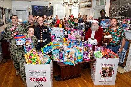 For more than 10 years, Norfolk Naval Shipyard's Veteran Employee Readiness Group (VET-ERG) has led the annual Marine Corps Reserve Toys for Tots campaign to help support children in need during the holiday season. This year the shipyard reached new heights with a record 1,256 toys collected, surpassing last year's total of 621 toys.