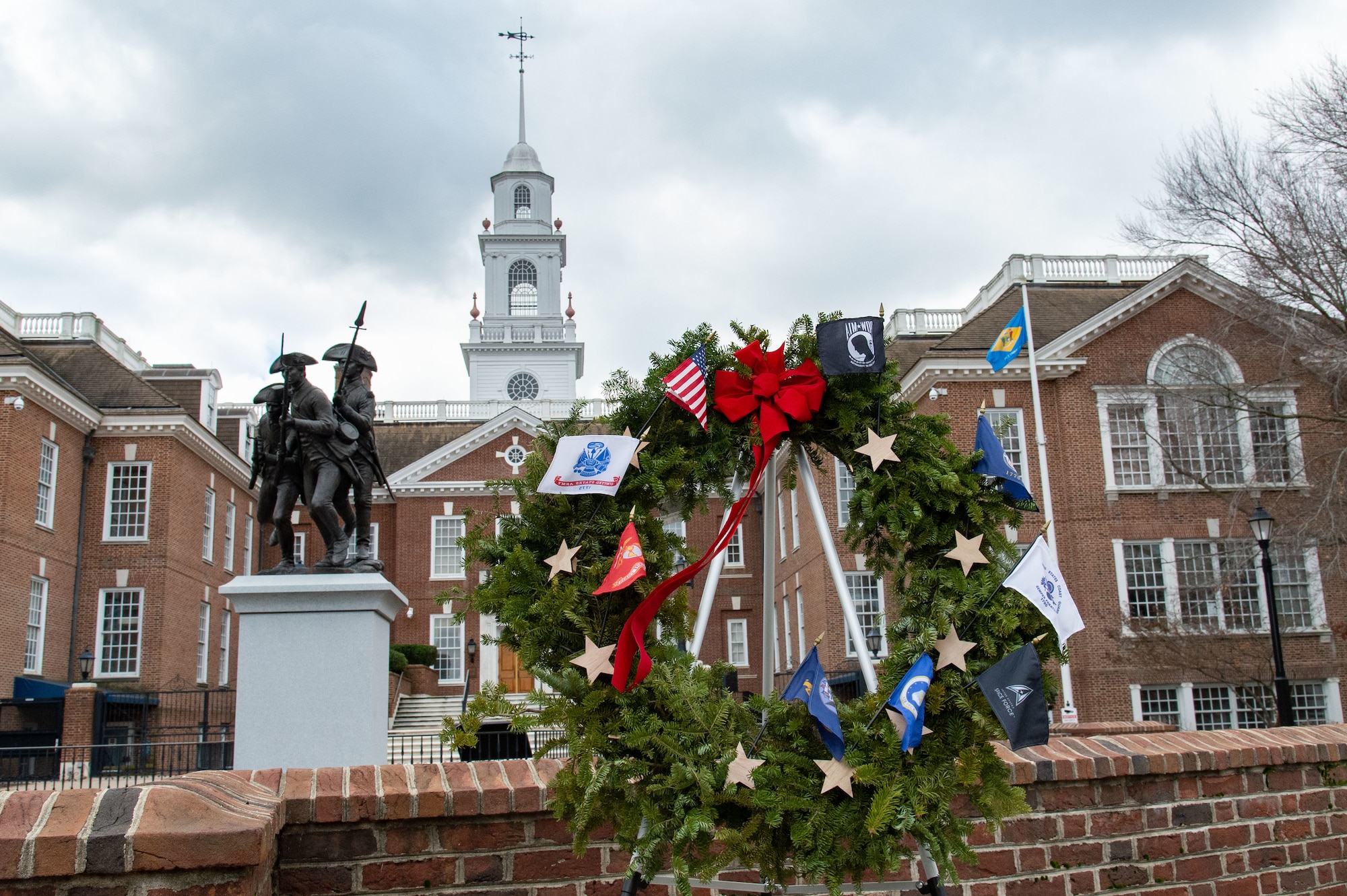The Delaware General Assembly welcomes Wreaths Across America to the First State during a ceremony held at Legislative Hall, Dover, Delaware, Dec. 12, 2022. At the conclusion of the ceremony, wreaths were laid at numerous memorials near Legislative Hall in honor of U.S. veterans. National WAA Day is Dec. 17. (U.S. Air Force photo by Roland Balik)