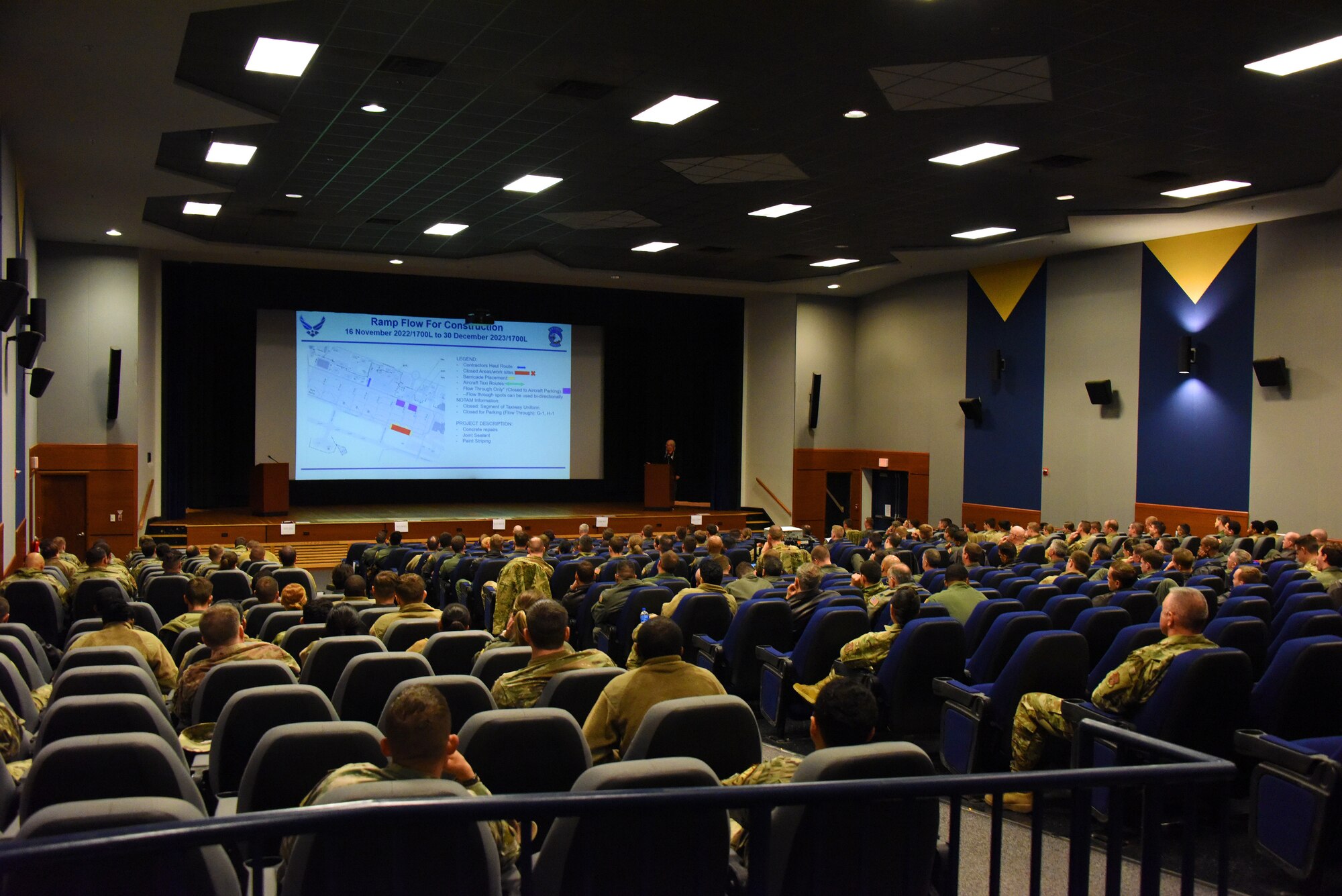 Keith Taylor, 305th Operations Support Squadron McGuire airfield manager, speaks to Airmen at the symposium.