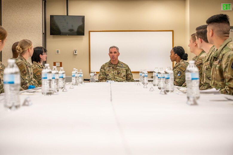Lt. Gen. Stephen Whiting, commander of Space Operations Command, had lunch with members of the Buckley team from across the installation to answer questions and build relationships during his visit to Buckley Space Force Base, Colo., 12 Dec, 2022.
