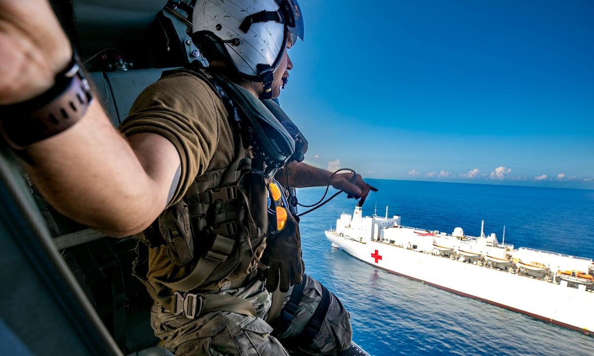 USNS Comfort (T-AH 20) is anchored off the coast of Haiti.