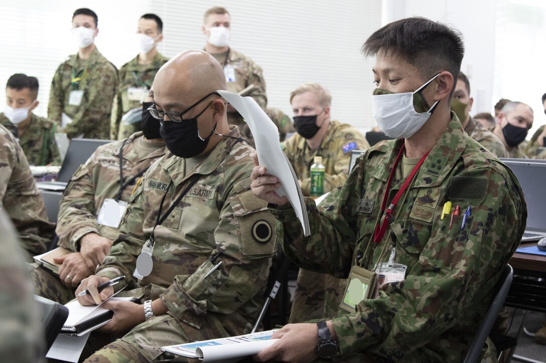 Japan Ground Self-Defense Force members work alongside U.S. Army Soldiers as part of Yama Sakura 83 at Camp Asaka, Japan, Dec. 4, 2022. The Yama Sakura training event encourages participants to work as dedicated partners in support of the US-Japan security alliance and for the continued peace and stability in the Indo-Pacific region. (U.S. Army photo by Spc. Richard Carlisi)