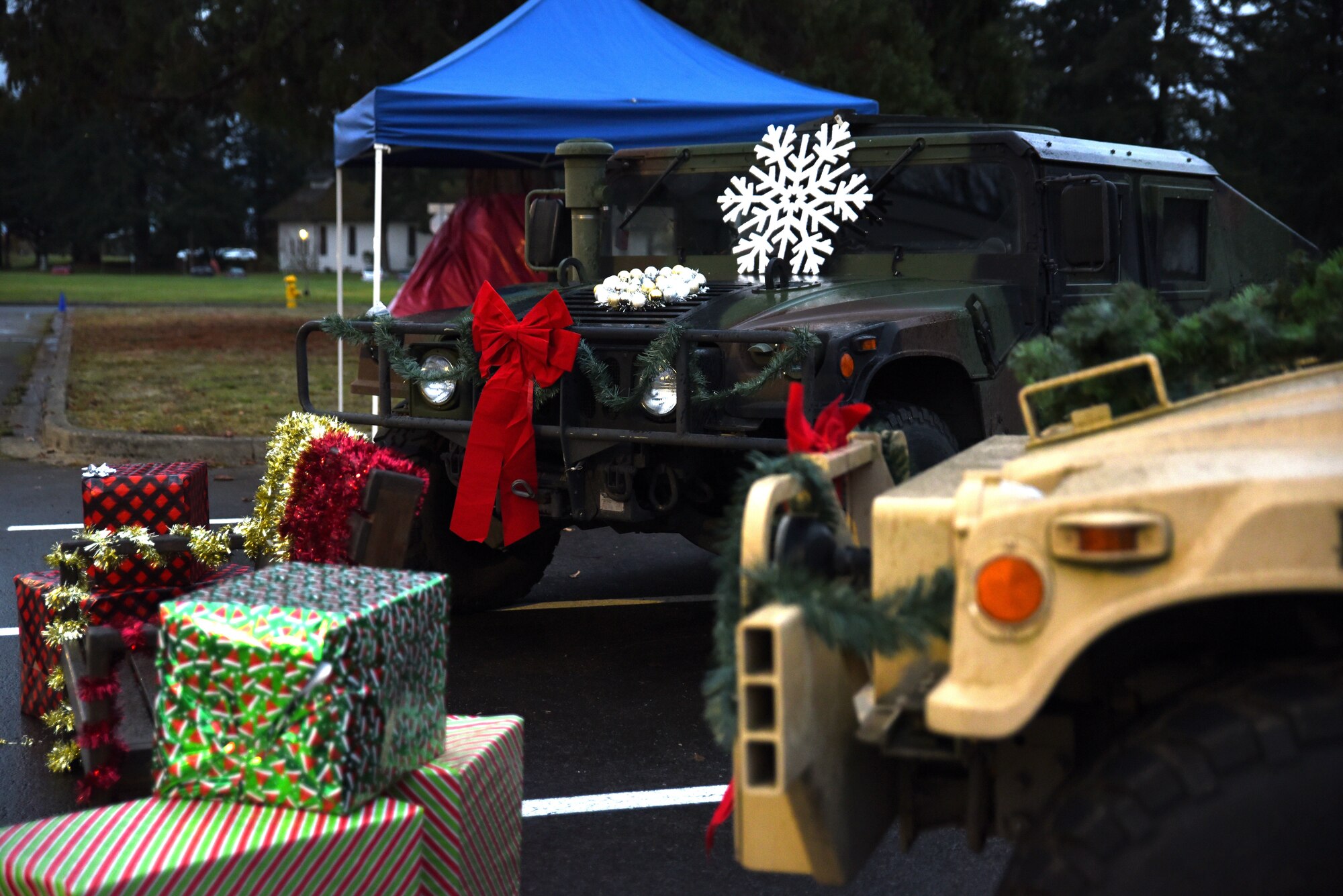 The Team McChord holiday tree signifies the holiday season at Joint Base Lewis-McChord, Washington.