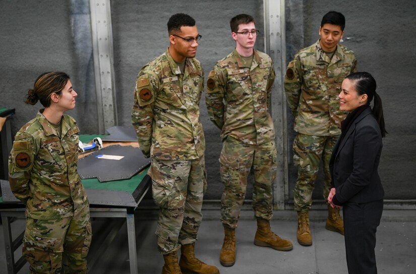 Under Secretary of the Air Force talks to 1st Fighter Wing Airmen.