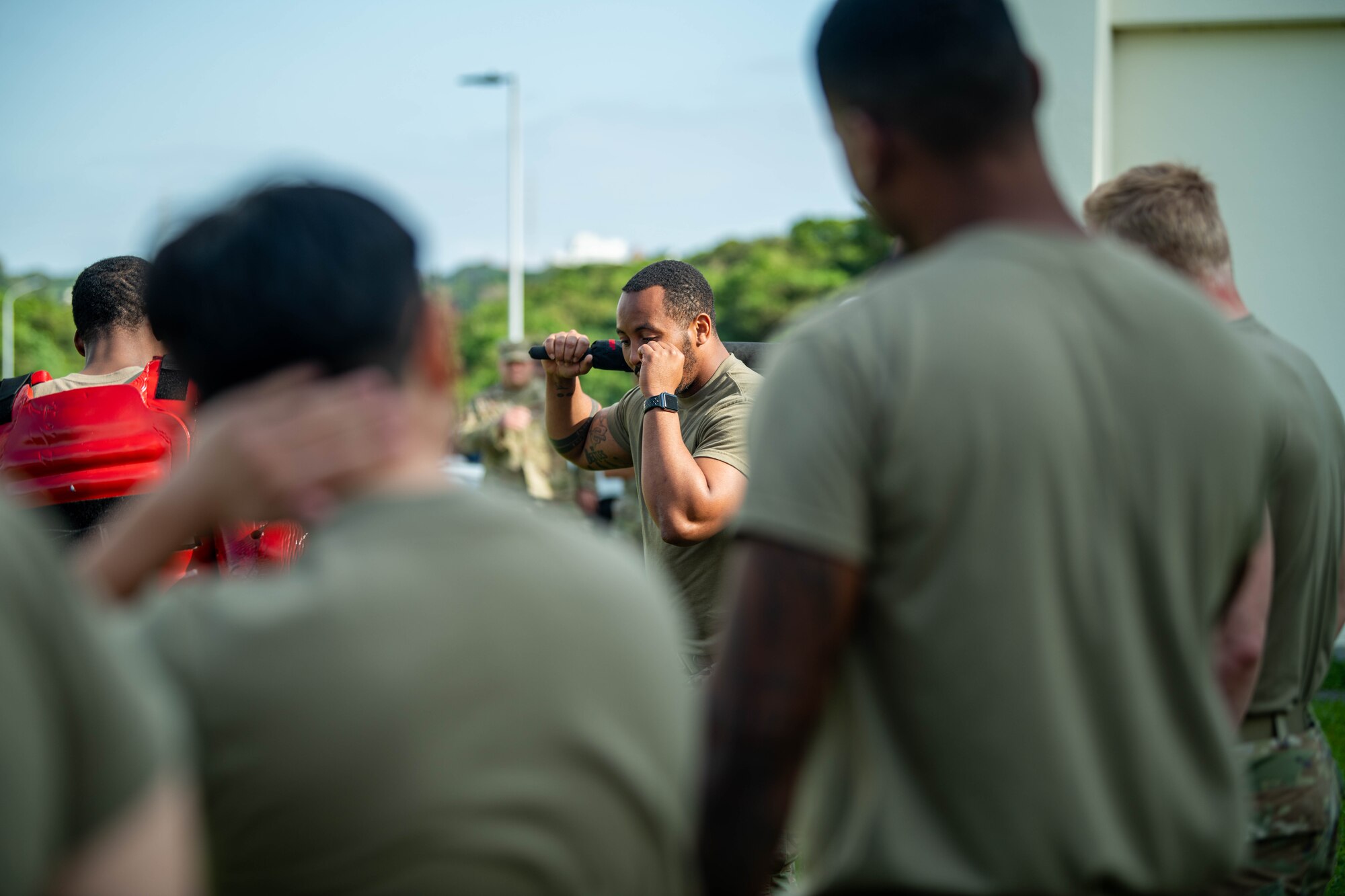 An instructor simulates a training course for defenders.