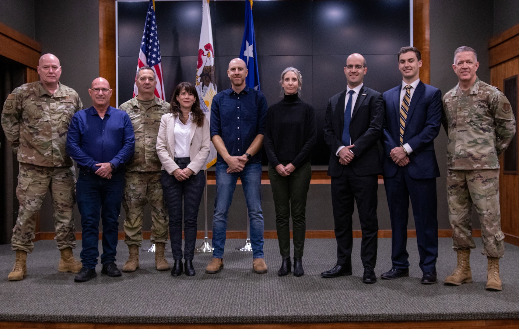 Maj. Gen. Rich Neely, the Adjutant General of Illinois and Commander of the Illinois National Guard, welcomes an Israeli delegation to Camp Lincoln, Springfield, Nov. 29. The Israeli delegation was invited to teach members of the Illinois National Guard to cope with stress through the Operational Stress Management Resiliency Care for First Responders course Nov. 29 to Dec. 2 at Camp Lincoln, Springfield.