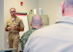 FORT WORTH, Texas (Dec. 8, 2022) - Chief Builder Michael Ludwig, Commander, Navy Reserve Forces Command’s Navy Leader Development Facilitator Certification Course (CNLDF) program lead, facilitates Navy Enlisted Leader Development Course material for 17 senior enlisted leaders attending the CNLDF Course at Navy Reserve Region Readiness and Mobilization Command Fort Worth, Dec. 5-9. The course prepares and certifies senior enlisted leaders as command-level facilitators to deliver the courses that make up the Navy Enlisted Leader Development Continuum. (U.S. Navy photo by Mass Communication Specialist 1st Class Lawrence Davis)