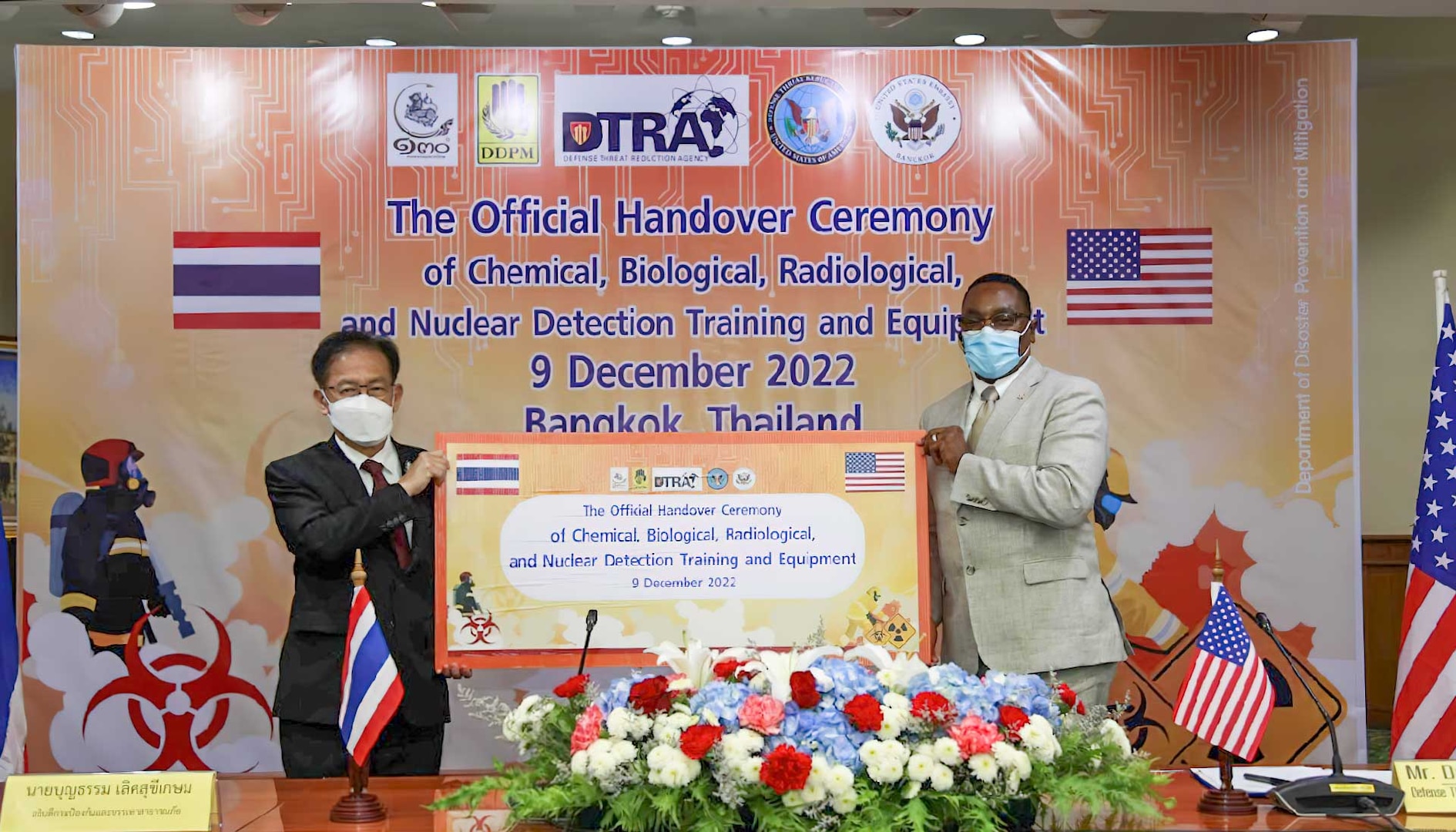 On 9 December 2022, the Defense Threat Reduction Agency (DTRA) and the Kingdom of Thailand’s Department of Disaster Prevention and Mitigation (DDPM) conducted the “Official Handover Ceremony of Chemical, Biological, Radiological, and Nuclear (CBRN) Detection Training and Equipment.”