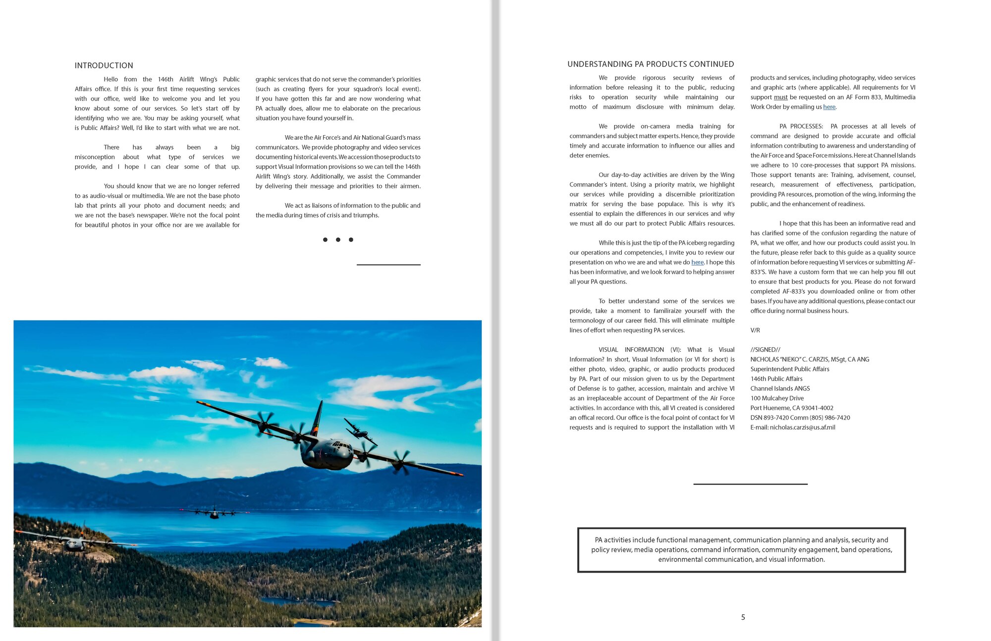 A magazine layout for the 146th Public Affairs Customer Service Guide