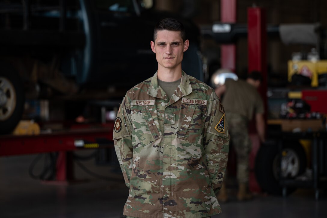 Airman 1st Class Justin Nystrom, 45th Logistics Readiness Squadron fleet management analysis technician, performs a vehicle assessment at Patrick Space Force Base, Fla., Nov. 30, 2022. Nystrom provided medical aid to a citizen involved in a car crash on Sep. 5, 2022. (U.S. Space Force photo by Senior Airman Thomas Sjoberg)