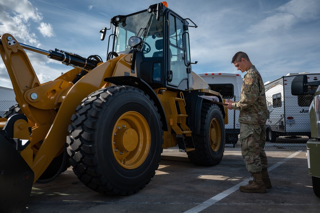 Airman 1st Class Justin Nystrom, 45th Logistics Readiness Squadron fleet management analysis technician, performs a vehicle assessment at Patrick Space Force Base, Fla., Nov. 30, 2022. Nystrom provided medical aid to a citizen involved in a car crash on Sep. 5, 2022. (U.S. Space Force photo by Senior Airman Thomas Sjoberg)