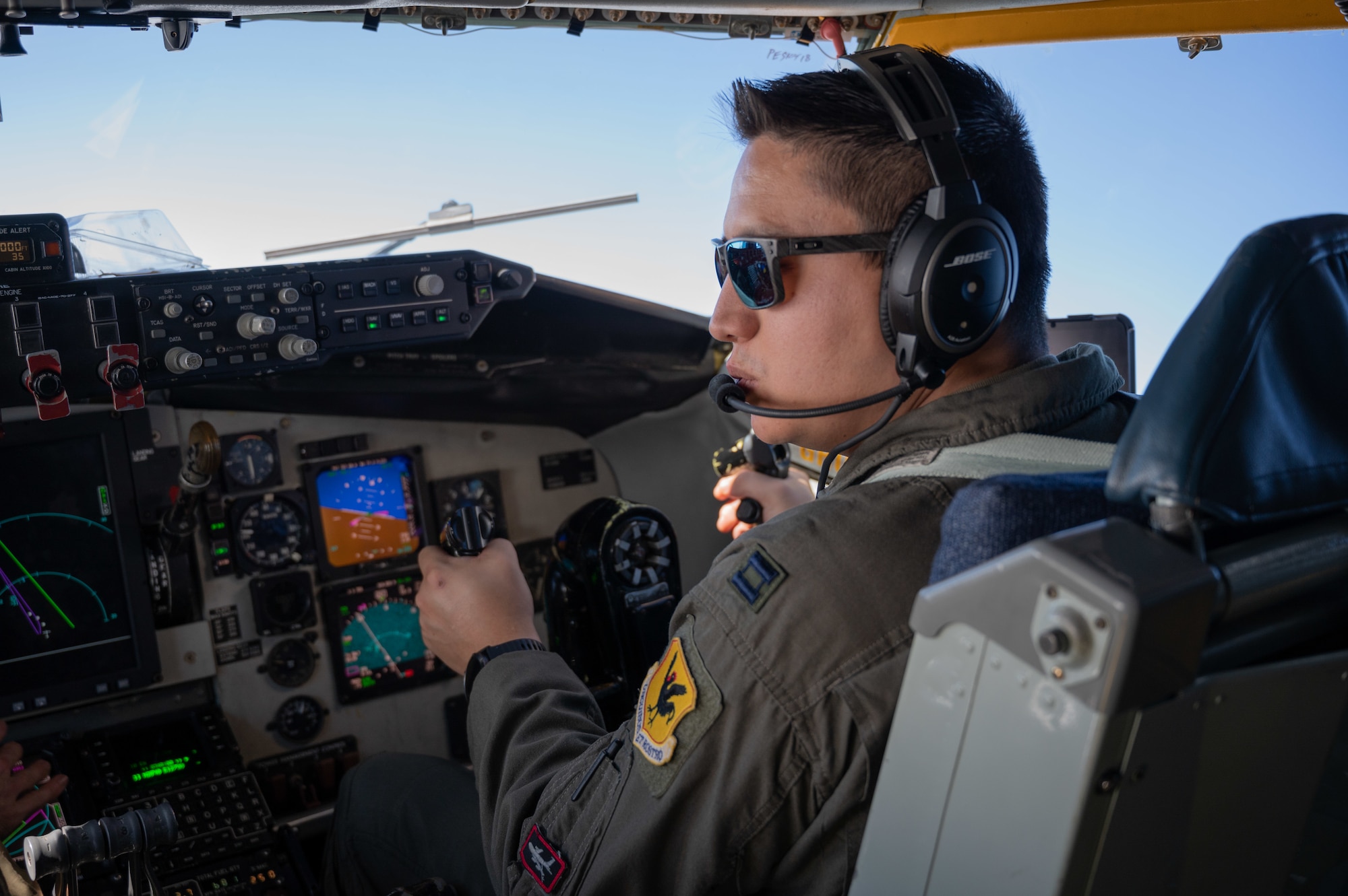 Pilot flies a plane