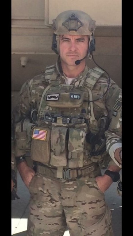 Tech. Sgt. Brad Mock of SBD 3 is pictured while on deployment in Afghanistan. Mock was recognized for his military contributions as a Hero of the Game by the LA Kings earlier this month.