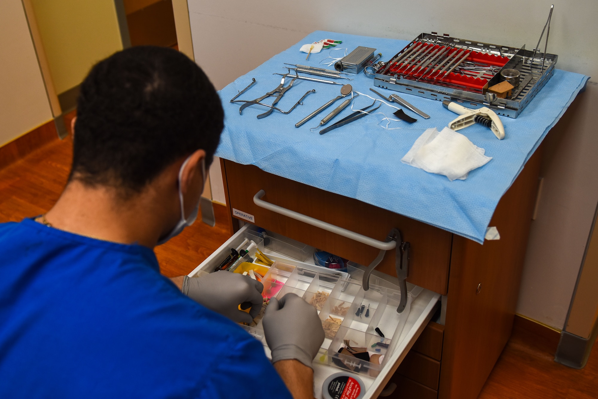 Senior Airman Malik Veveiros, 8th Operational Medical Readiness Squadron dental technician, prepares dental equipment for a procedure at Kunsan Air Base, Republic of Korea, Dec. 14, 2022. Dental technicians ensure all items are properly sanitized. In the event even a single item is contaminated, the entire set of tools must be replaced. (U.S. Air Force Photo by Tech. Sgt. Timothy Dischinat)