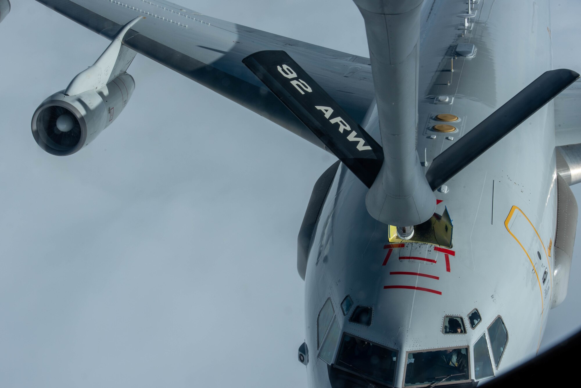 NATO aircraft being refueled by a KC-135 aircraft.