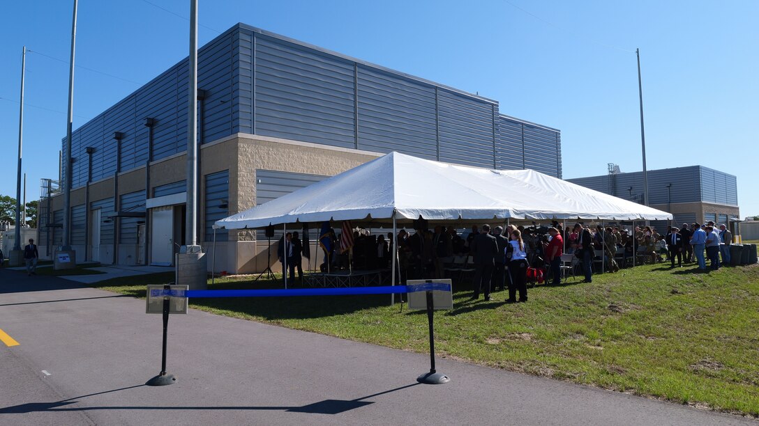 The Air Force Research Laboratory’s Munitions Directorate hosted a dedication and ribbon-cutting ceremony for the lab’s newly constructed Advanced Munitions Technology Complex, or AMTC, at Eglin Air Force Base, Florida, Dec. 15, 2022. This military construction project, worth approximately $165 million, provides new test capability and modernizes much of the outdated 1960s infrastructure. AFRL designed the AMTC as a modern, collaborative research space that gives scientists and engineers the ability to experiment with new explosive materials and integrate them into complex munition designs. (U.S. Air Force photo / Keith Lewis)