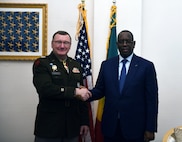 President Macky Sall of the Republic of Senegal hosts Army Maj. Gen. Greg Knight