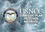 United States Naval Community College seal on a water background with the words USNCC Strategic Plan 2022-2026 Released beveled with a drop shadow.