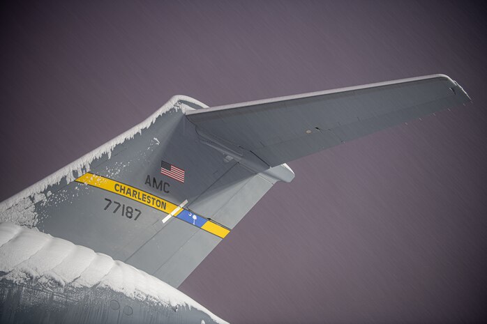A U.S. Air Force Globemaster III prepares to take off
