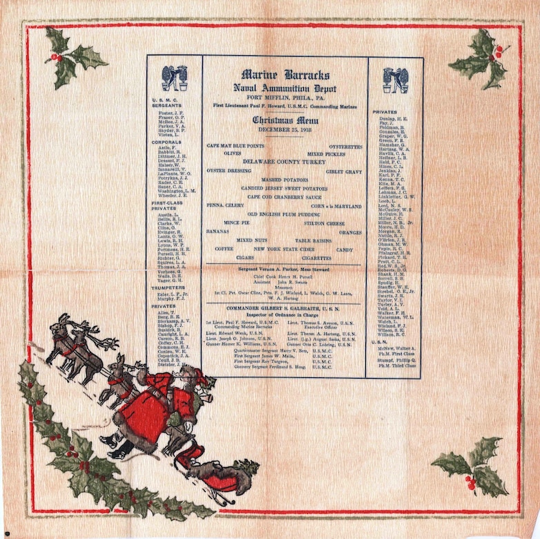 The image of an old military holiday menu is shown.