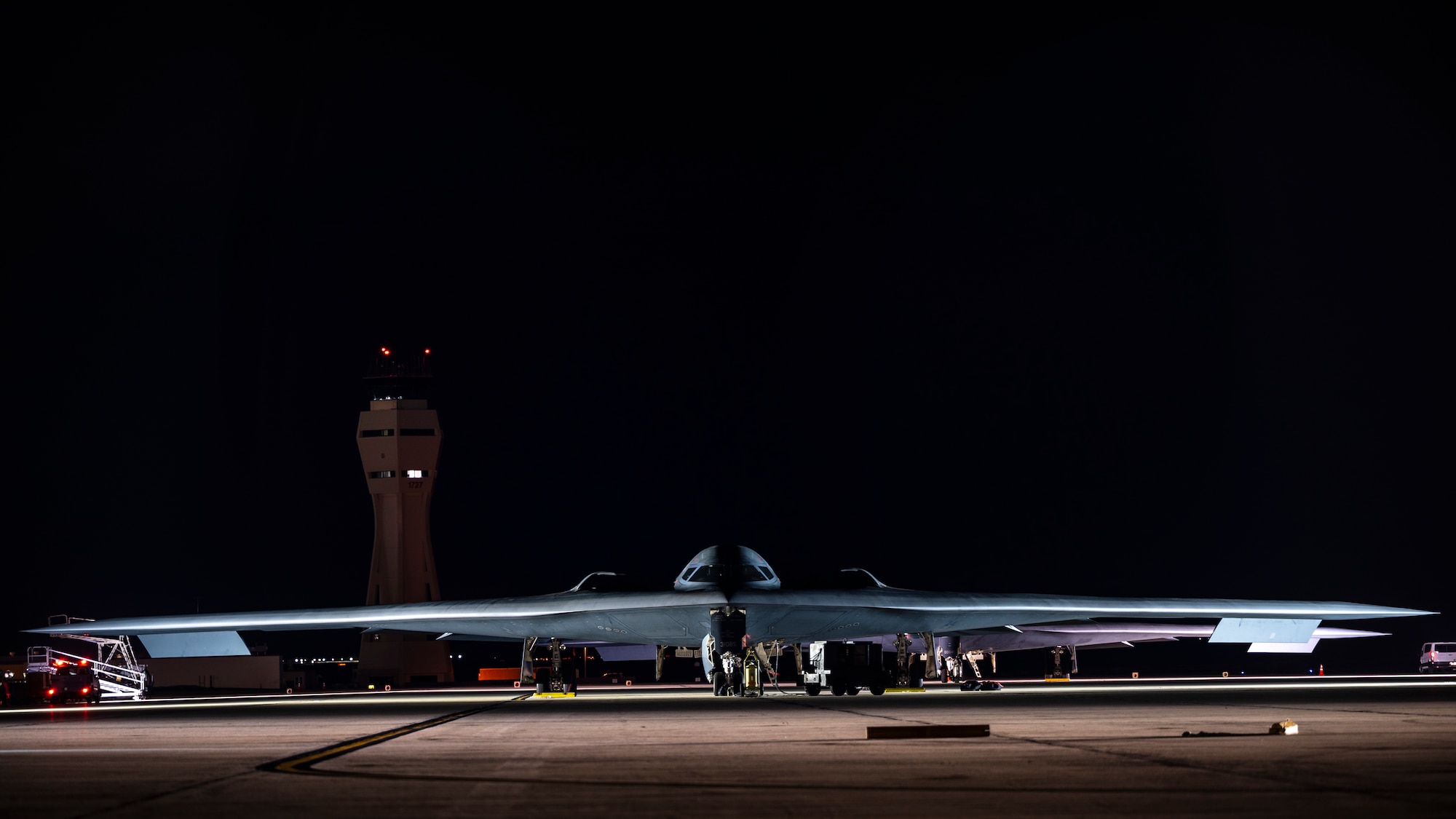 A B2 sits on the flightline