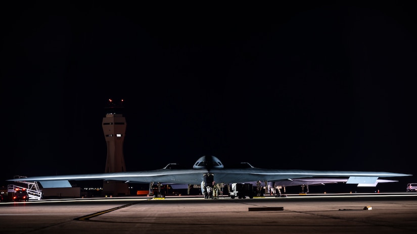 A B2 sits on the flightline