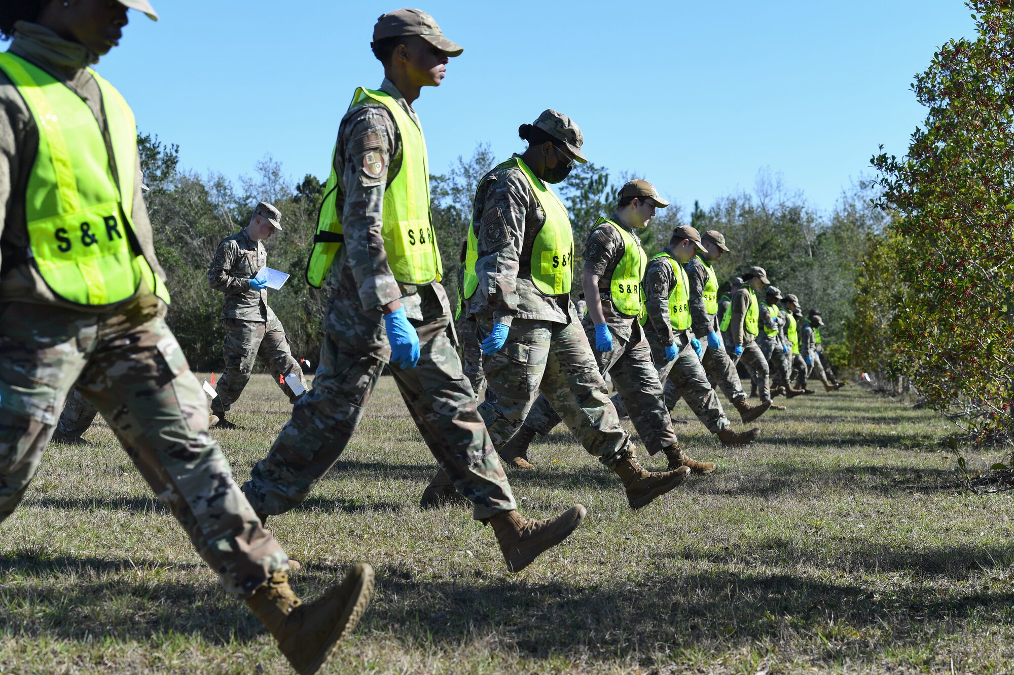 Members of the 81st Force Support Squadron provide search and recovery during a hijacking exercise in Woolmarket, Mississippi, Dec. 15, 2022.
