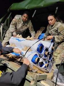 Louisiana National Guard men and women from the 165th CSSB, 139th Regional Support Group, delivered more than 2,000 tarps and 16,200 liters of water throughout Iberia, Jefferson, Orleans, St. Charles and Union Parishes after a severe storm with damaging tornadoes struck Dec. 14, 2022.